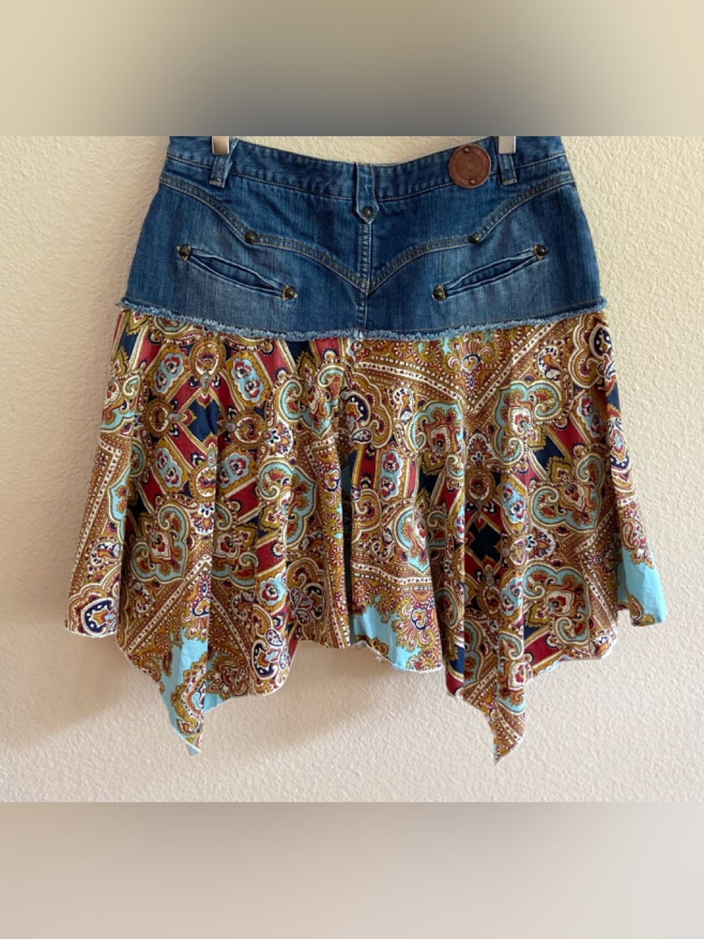 Skirt - Double D Ranch - Denim Yoke - Handkerchief Hem - Paisley Print - Size 12 - Picture 2 of 8